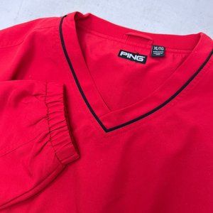 Ping Men's XL Solid Red V Neck Pullover Windbreaker